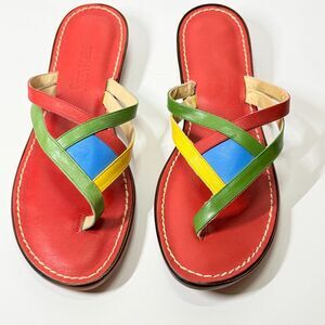 Bernardo Multicolor Leather Thong Sandals Size 10 Slip On Flat Strappy Rainbow